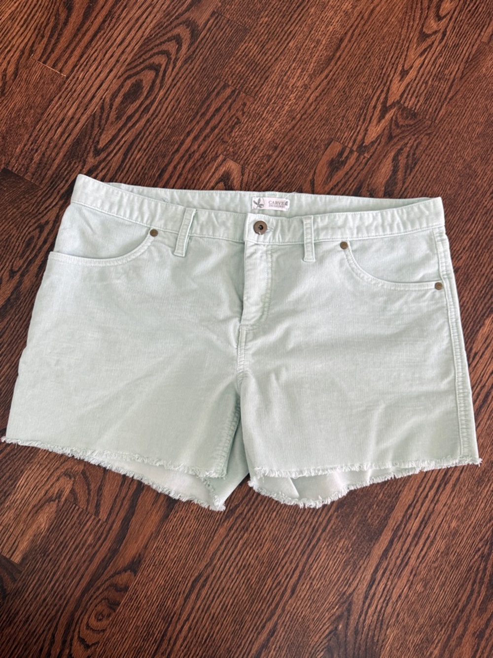 Light Mint corduroy Women's Cutoff Shorts